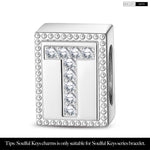 Letter T Tarnish-resistant Silver Rectangular Charms In White Gold Plated