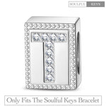 Letter T Tarnish-resistant Silver Rectangular Charms In White Gold Plated