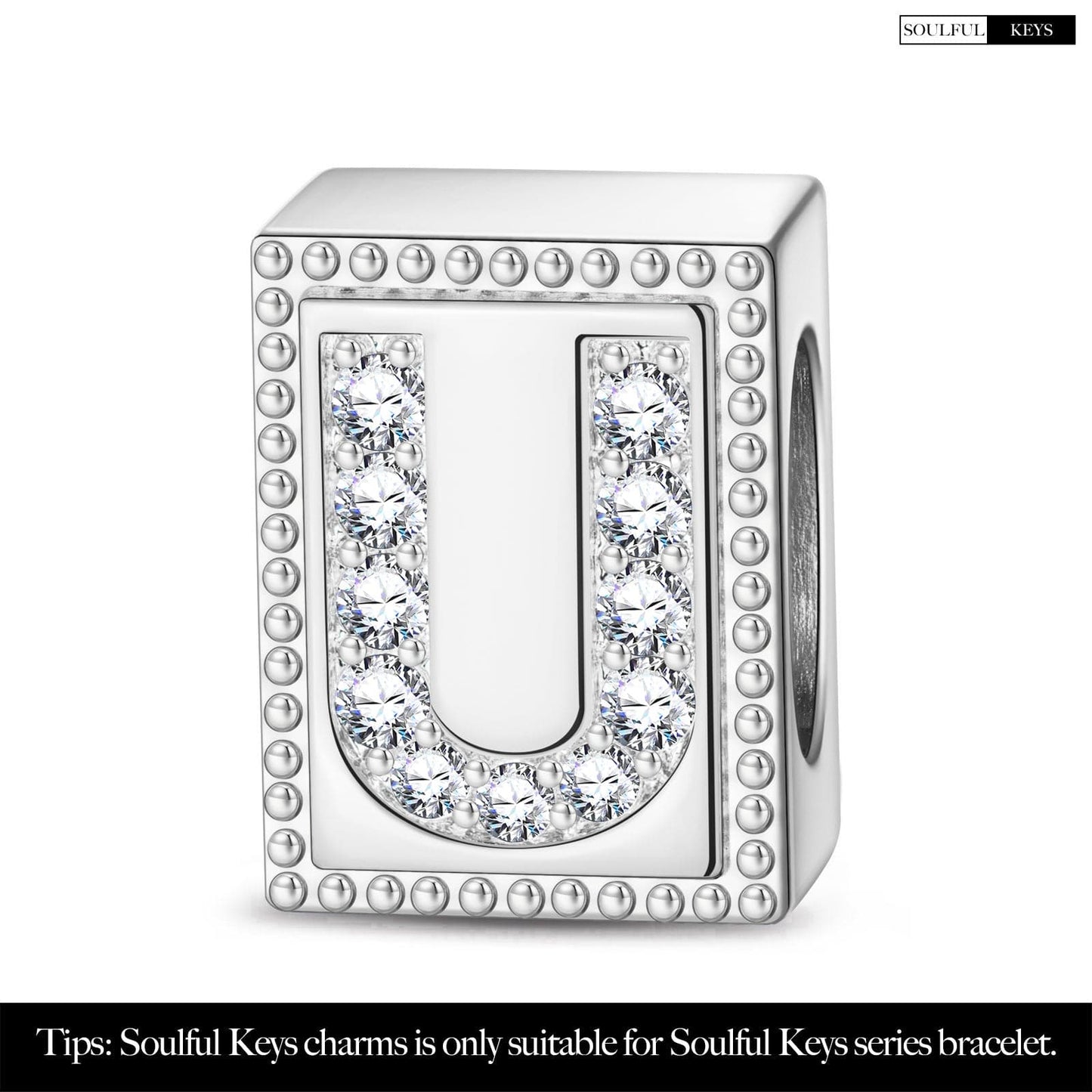 Letter U Tarnish-resistant Silver Rectangular Charms In White Gold Plated