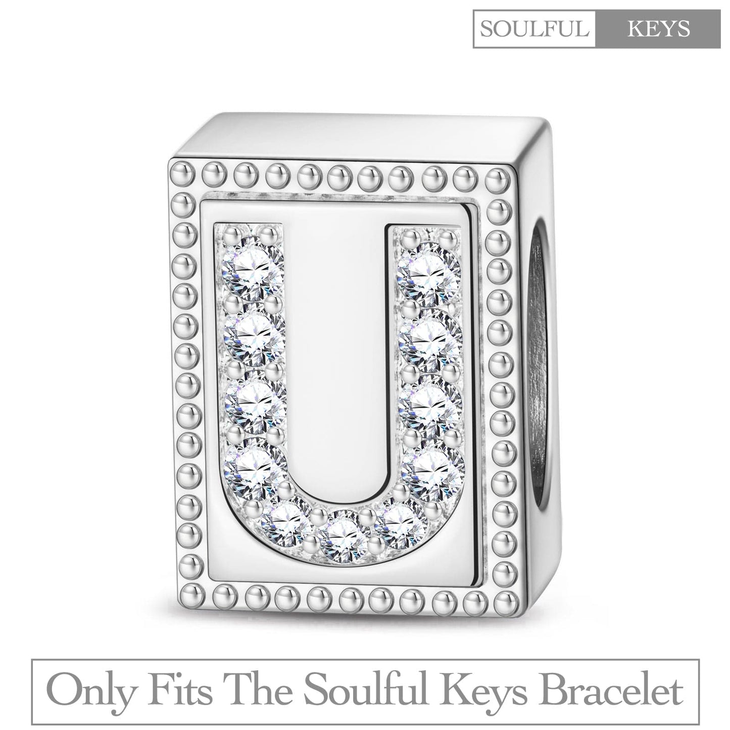 Letter U Tarnish-resistant Silver Rectangular Charms In White Gold Plated