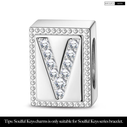 gon- Letter V Tarnish-resistant Silver Rectangular Charms In White Gold Plated