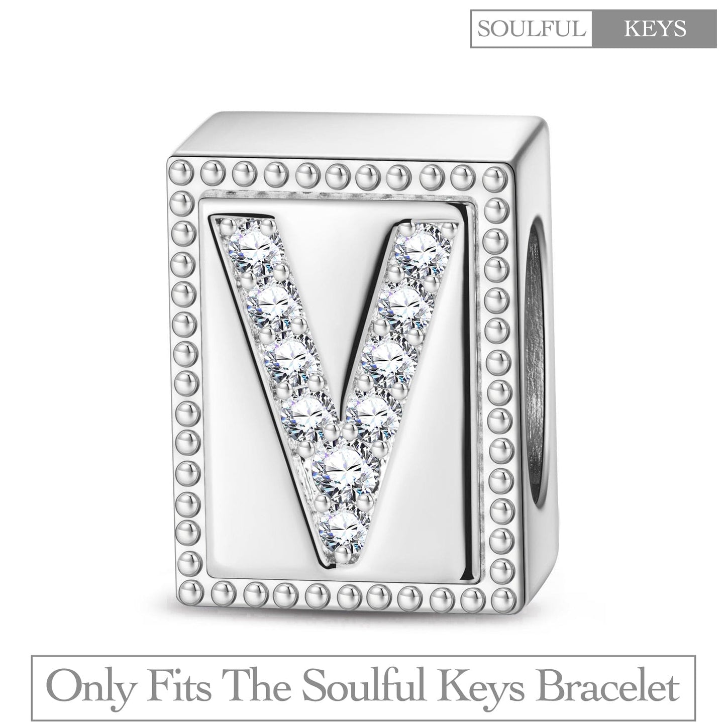 Letter V Tarnish-resistant Silver Rectangular Charms In White Gold Plated