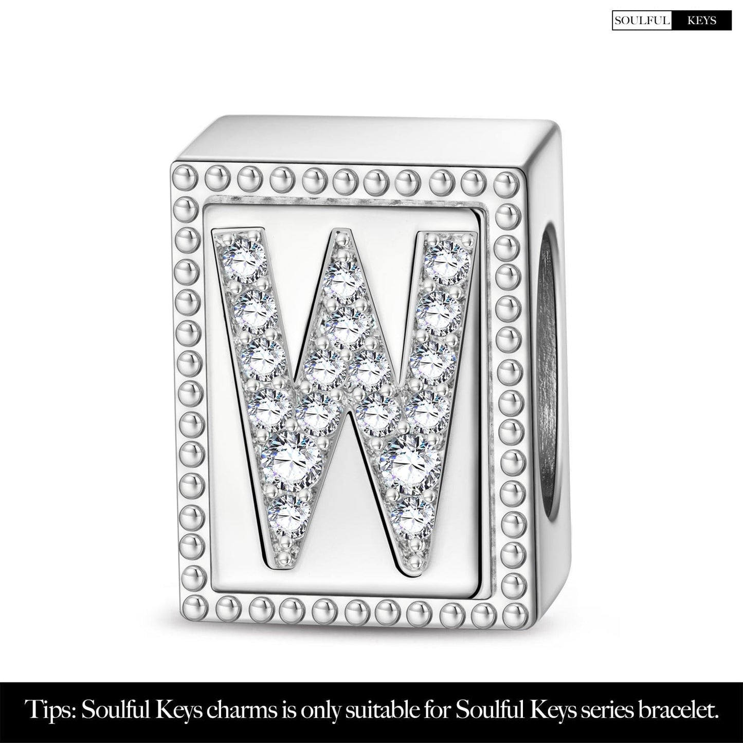 Letter W Tarnish-resistant Silver Rectangular Charms In White Gold Plated