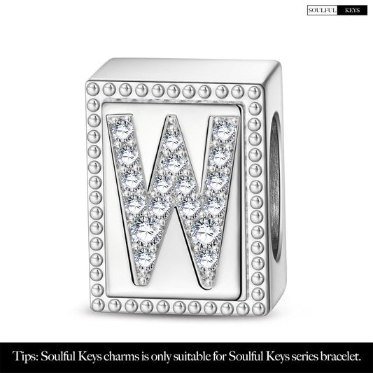 gon- Letter W Tarnish-resistant Silver Rectangular Charms In White Gold Plated