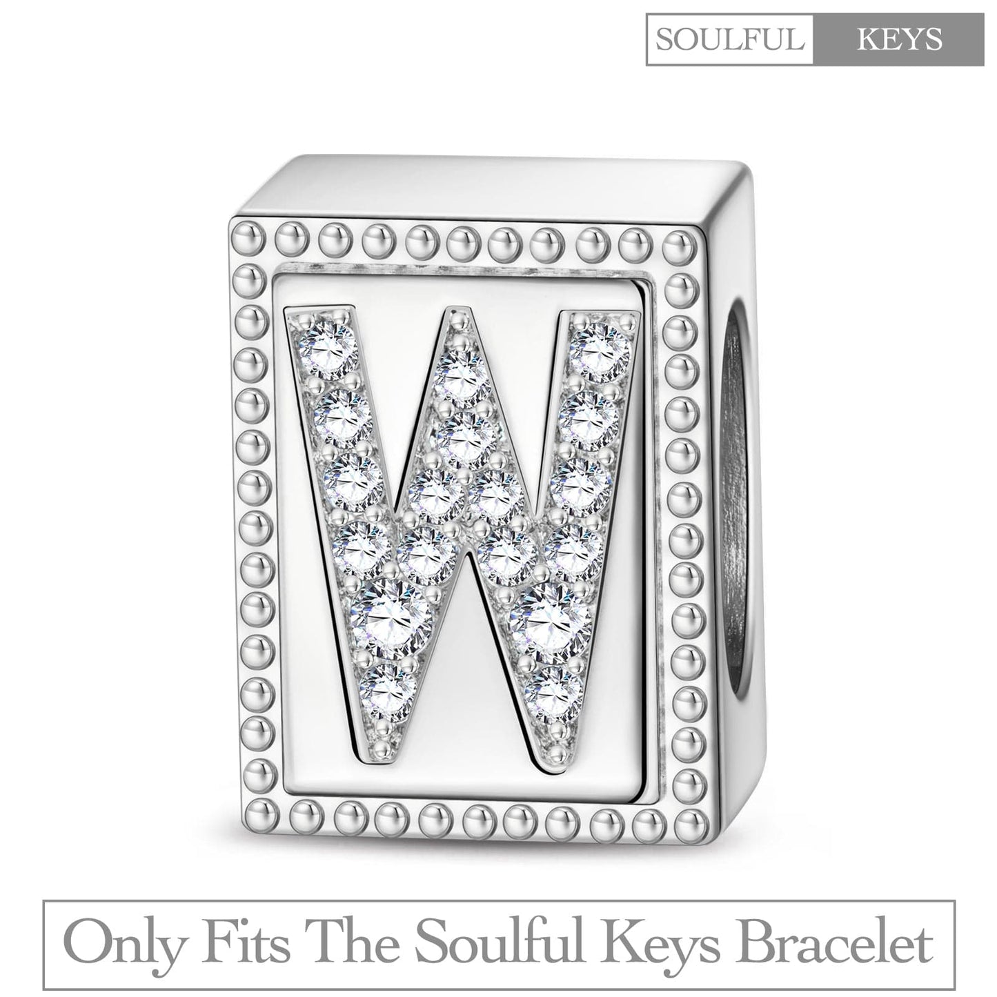 Letter W Tarnish-resistant Silver Rectangular Charms In White Gold Plated