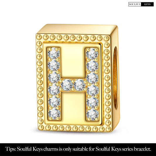 gon- Letter H Tarnish-resistant Silver Rectangular Charms In 14K Gold Plated