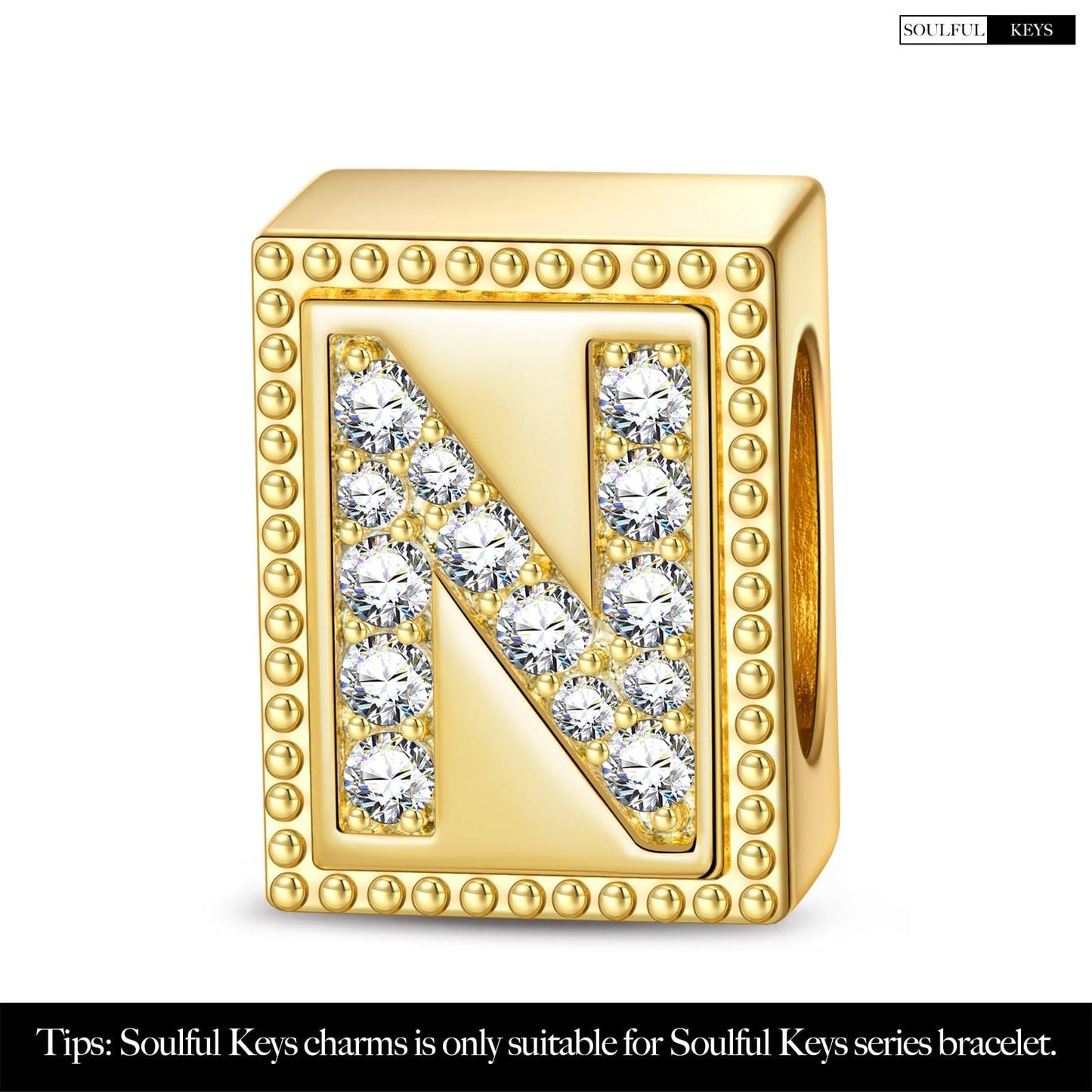 Letter N Tarnish-resistant Silver Rectangular Charms In 14K Gold Plated