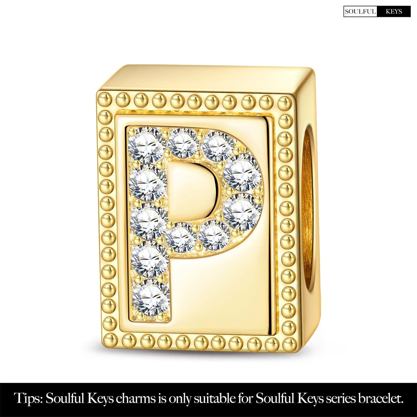 Letter P Tarnish-resistant Silver Rectangular Charms In 14K Gold Plated