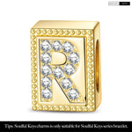 Letter R Tarnish-resistant Silver Rectangular Charms In 14K Gold Plated