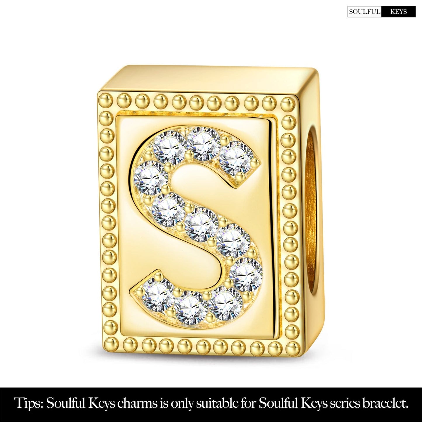 Letter S Tarnish-resistant Silver Rectangular Charms In 14K Gold Plated