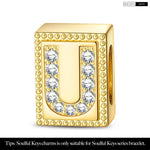 Letter U Tarnish-resistant Silver Rectangular Charms In 14K Gold Plated