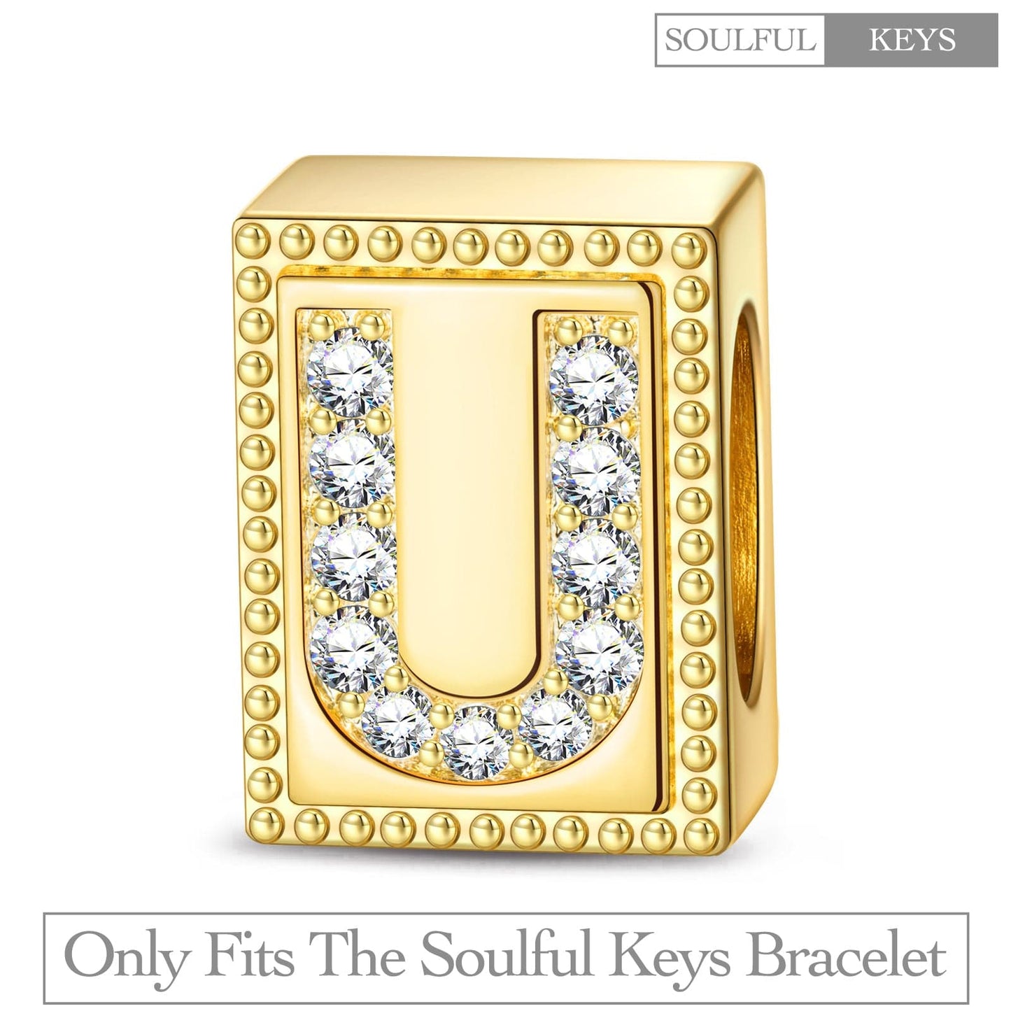 Letter U Tarnish-resistant Silver Rectangular Charms In 14K Gold Plated