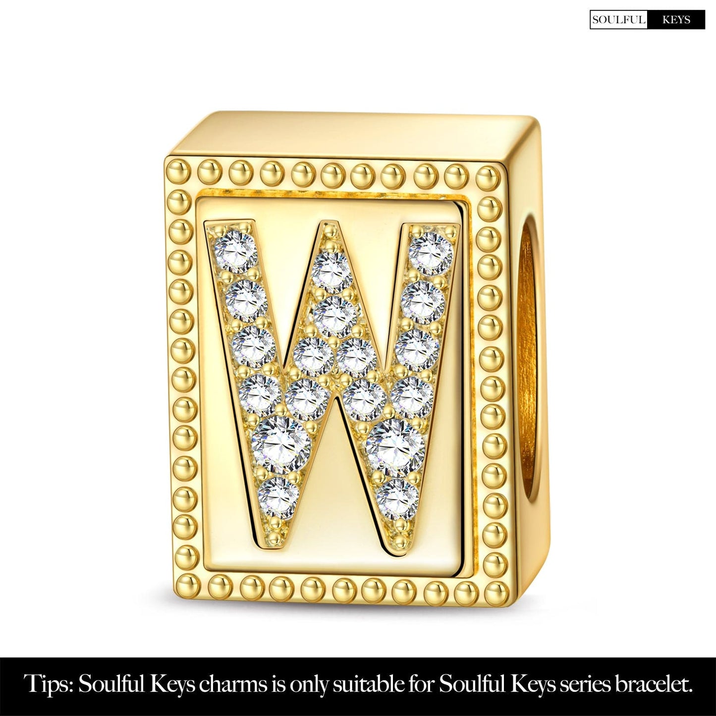 Letter W Tarnish-resistant Silver Rectangular Charms In 14K Gold Plated