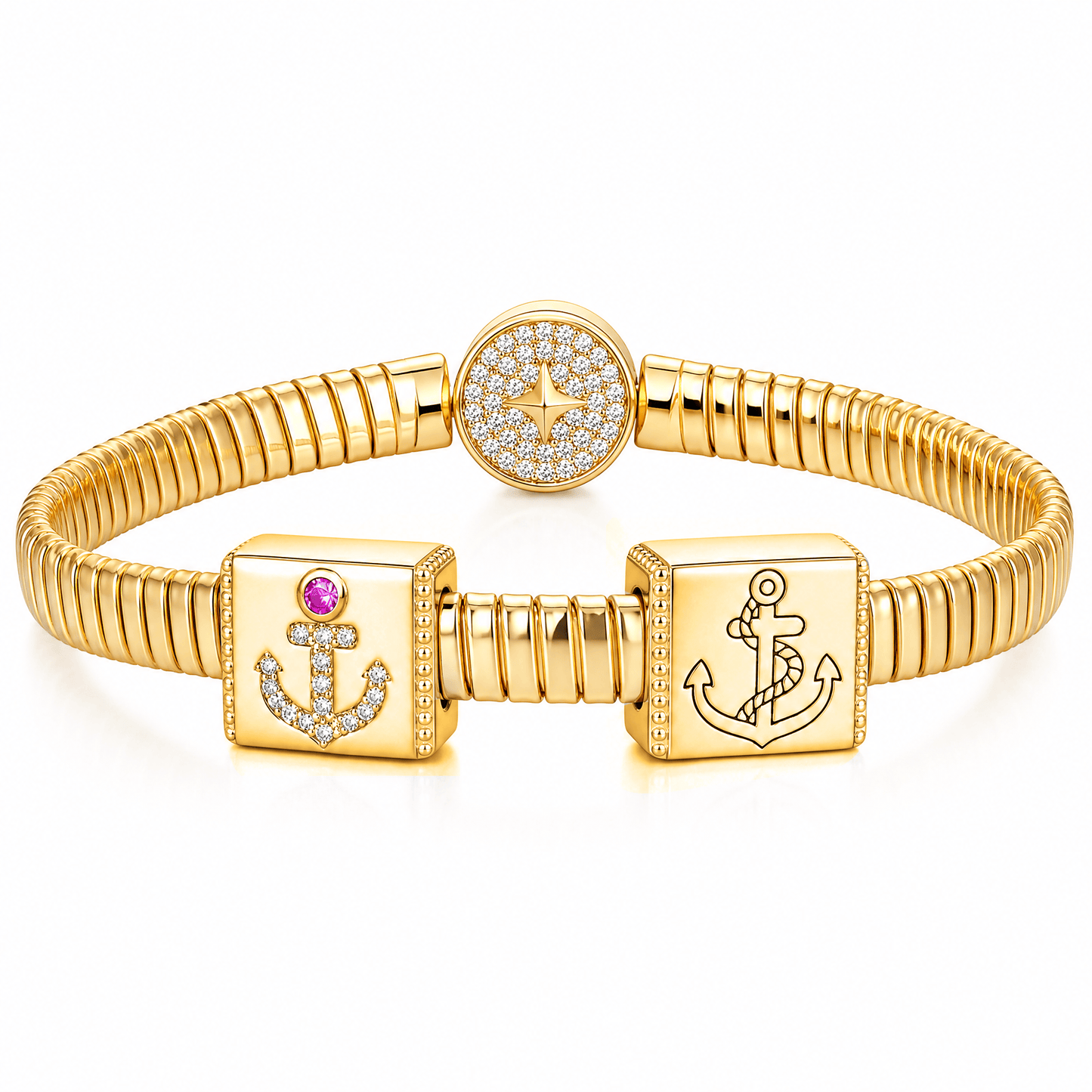 Anchor Tarnish-resistant Silver Rectangular Charms In 14K Gold Plated
