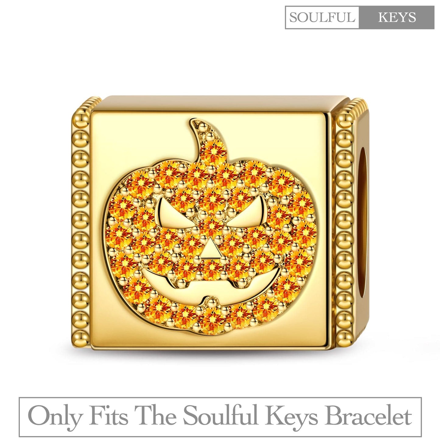 Halloween Pumpkin Tarnish-resistant Silver Rectangular Charms In 14K Gold Plated