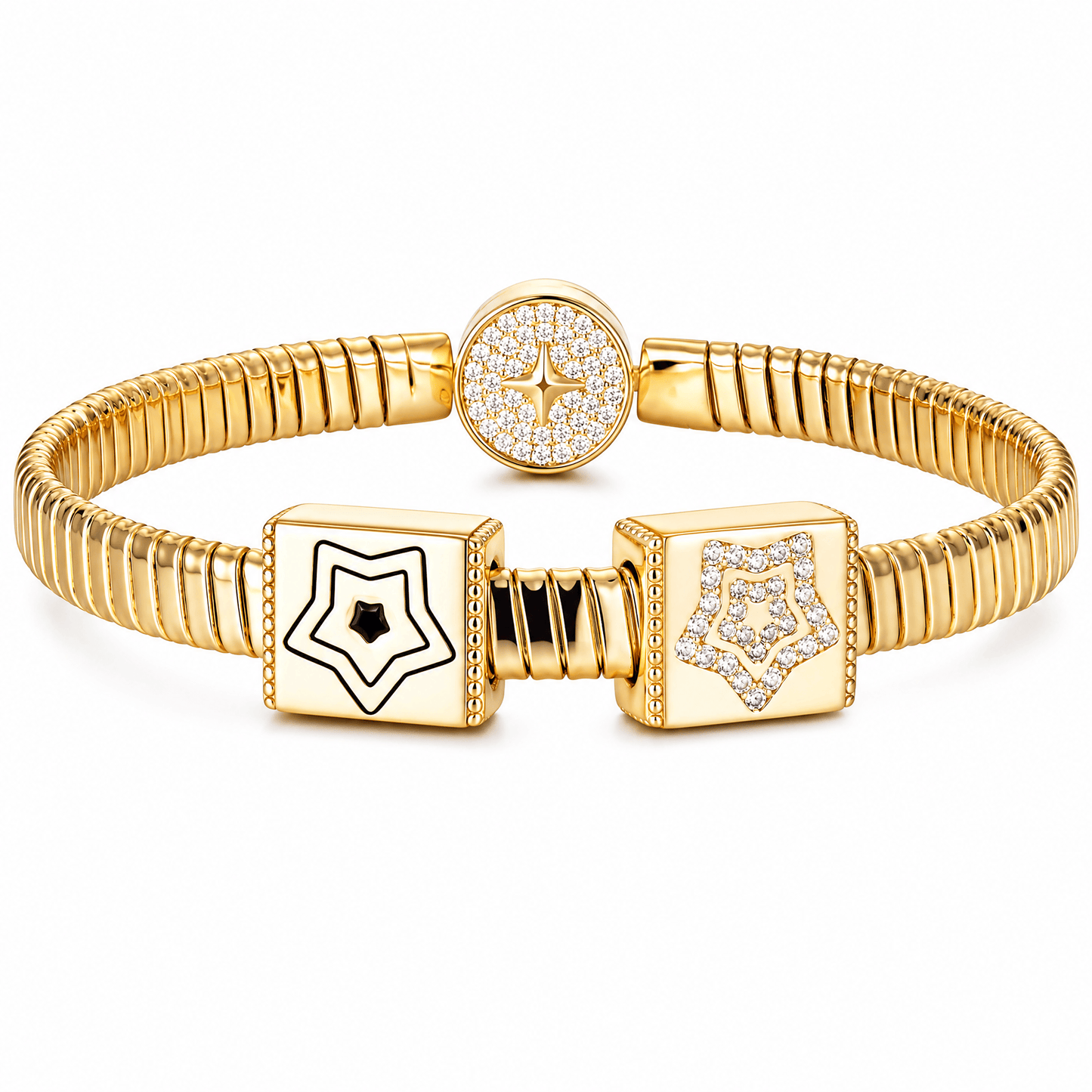 Twinkling Stars Tarnish-resistant Silver Rectangular Charms In 14K Gold Plated
