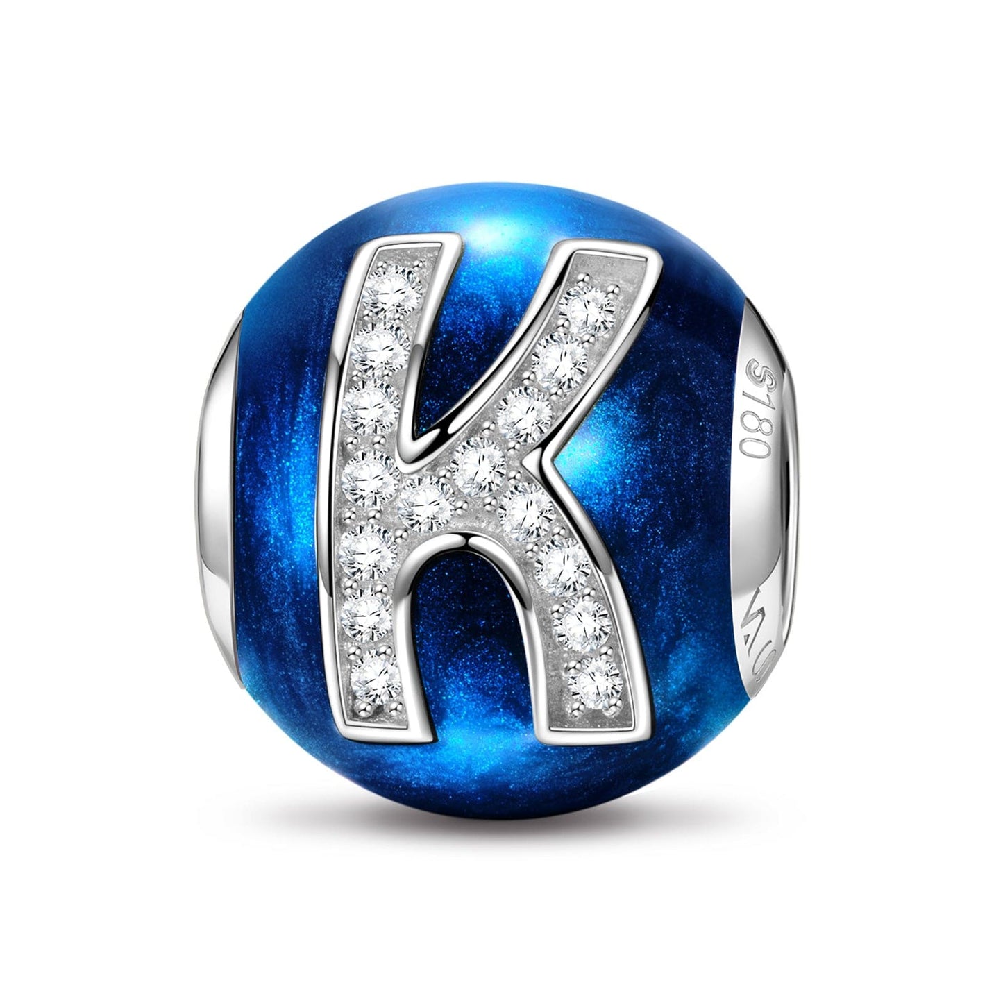 Letter K Tarnish-resistant Silver Charms With Enamel In White Gold Plated