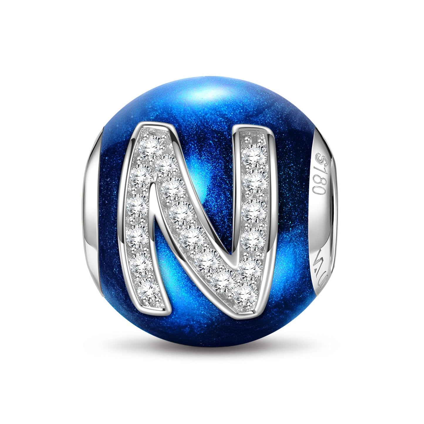 Letter N Tarnish-resistant Silver Charms With Enamel In White Gold Plated