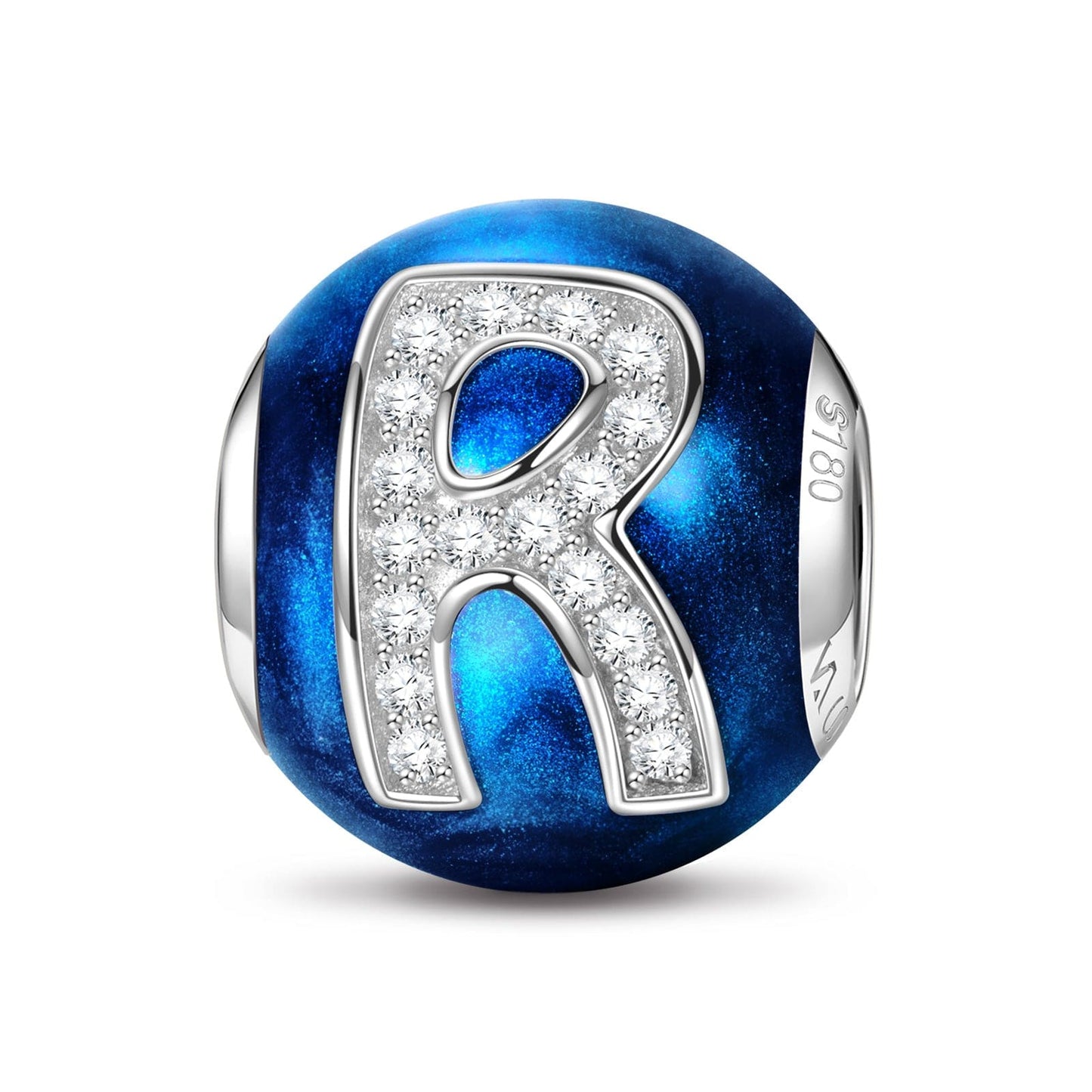 Letter R Tarnish-resistant Silver Charms With Enamel In White Gold Plated