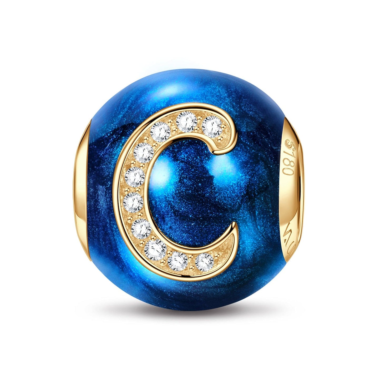 Letter C Tarnish-resistant Silver Charms With Enamel In 14K Gold Plated