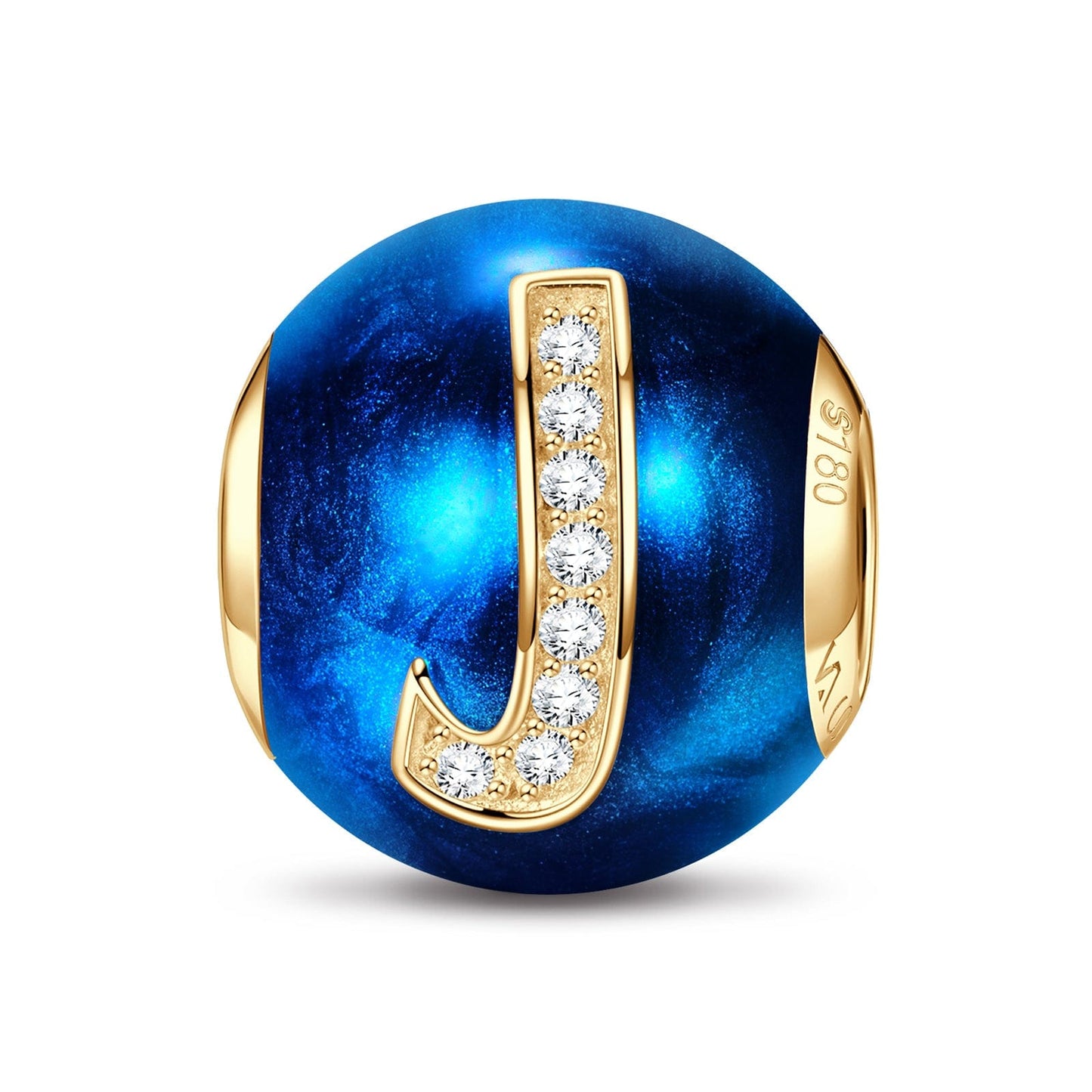 Letter J Tarnish-resistant Silver Charms With Enamel In 14K Gold Plated