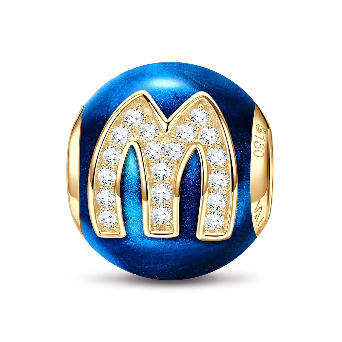 Letter M Tarnish-resistant Silver Charms With Enamel In 14K Gold Plated