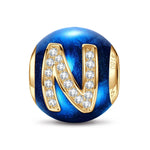 Letter N Tarnish-resistant Silver Charms With Enamel In 14K Gold Plated