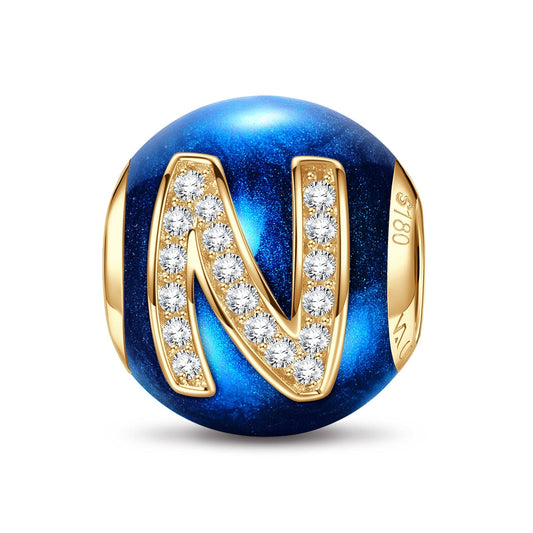 gon- Letter N Tarnish-resistant Silver Charms With Enamel In 14K Gold Plated