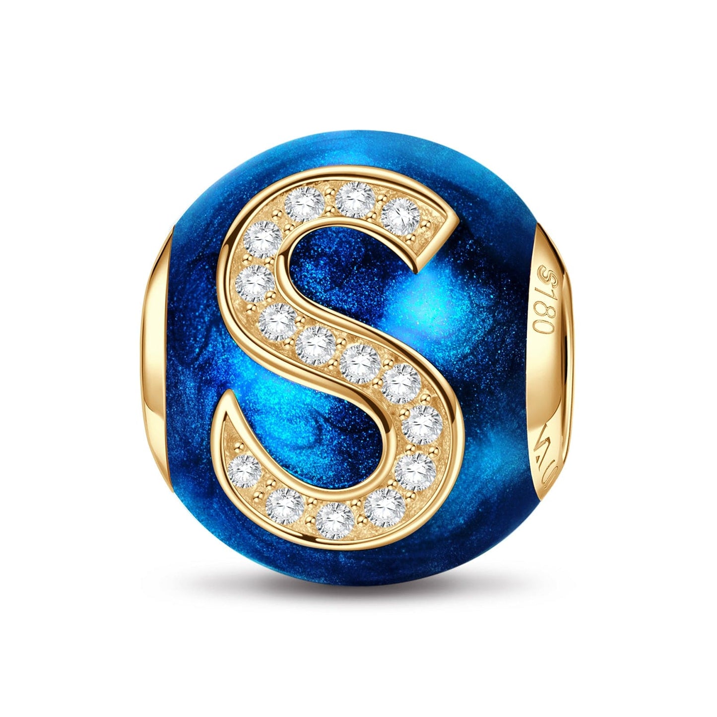 Letter S Tarnish-resistant Silver Charms With Enamel In 14K Gold Plated