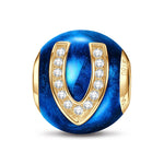 Letter V Tarnish-resistant Silver Charms With Enamel In 14K Gold Plated