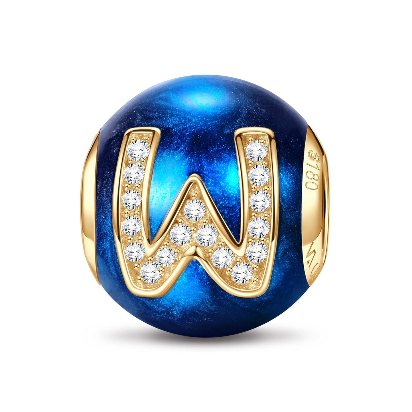 Letter W Tarnish-resistant Silver Charms With Enamel In 14K Gold Plated