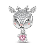 Baby Reindeer Tarnish-resistant Silver Animal Charms With Enamel In White Gold Plated - Heartful Hugs Collection