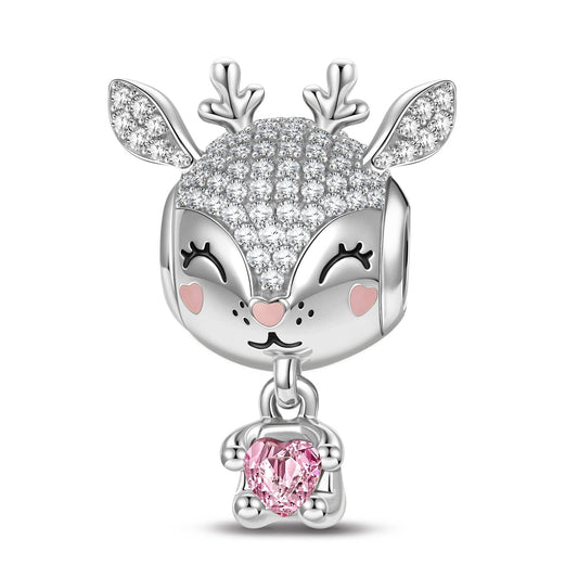 gon- Baby Reindeer Tarnish-resistant Silver Animal Charms With Enamel In White Gold Plated - Heartful Hugs Collection
