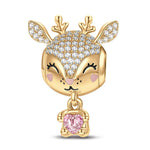 Baby Reindeer Tarnish-resistant Silver Animal Charms With Enamel In 14K Gold Plated - Heartful Hugs Collection