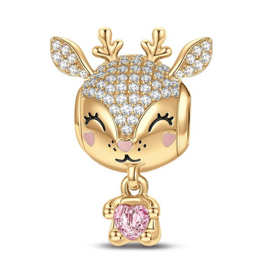 gon- Baby Reindeer Tarnish-resistant Silver Animal Charms With Enamel In 14K Gold Plated - Heartful Hugs Collection