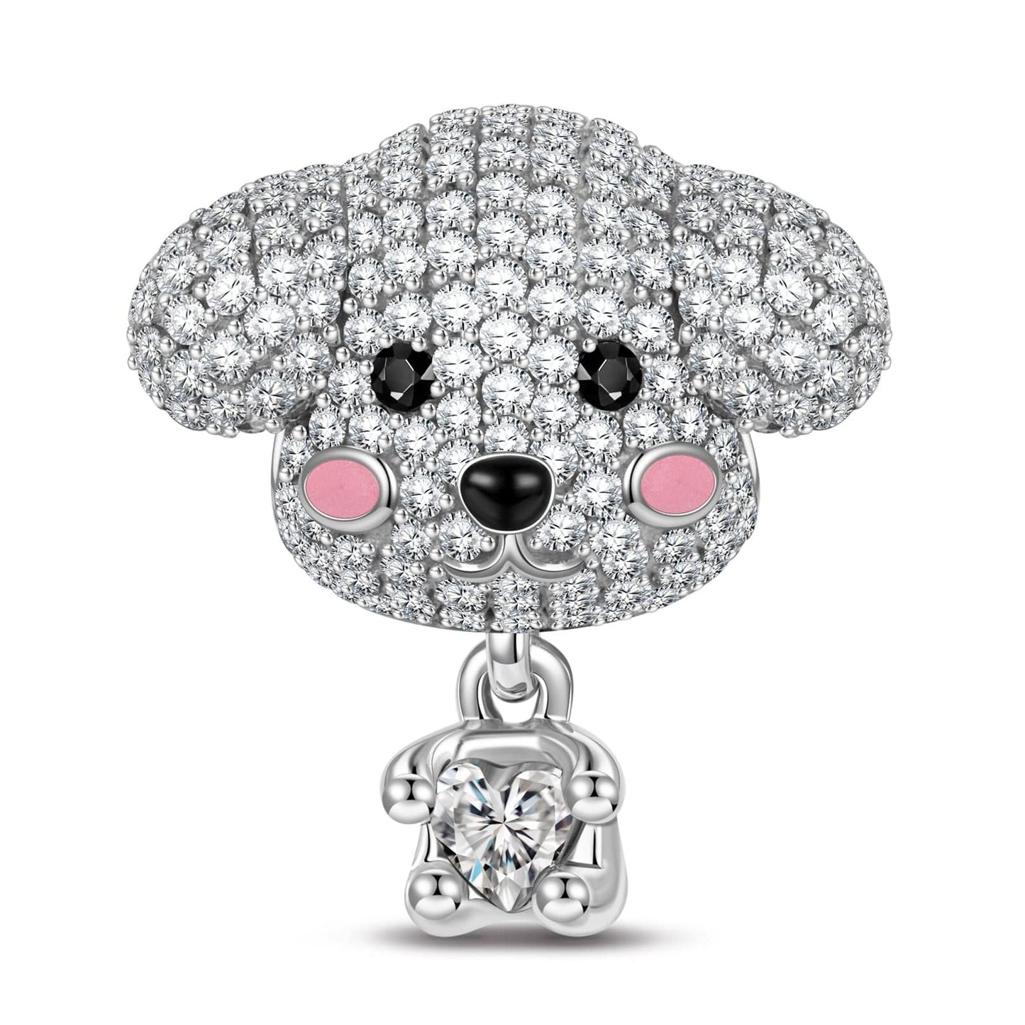 Teddy Baby Tarnish-resistant Silver Animal Charms With Enamel In Silver Plated