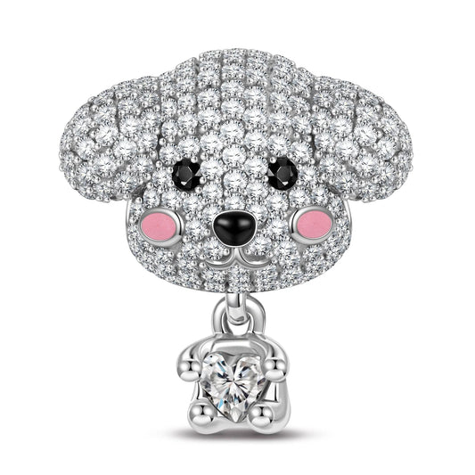 gon- Teddy Baby Tarnish-resistant Silver Animal Charms With Enamel In White Gold Plated - Heartful Hugs Collection