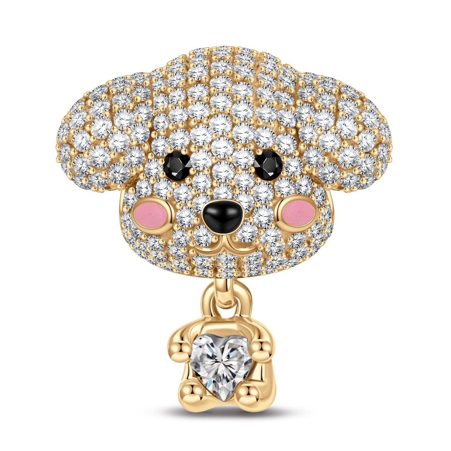 Teddy Baby Tarnish-resistant Silver Animal Charms With Enamel In 14K Gold Plated