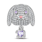 Love Hug Bunny Tarnish-resistant Silver Animal Charms With Enamel In White Gold Plated - Heartful Hugs Collection