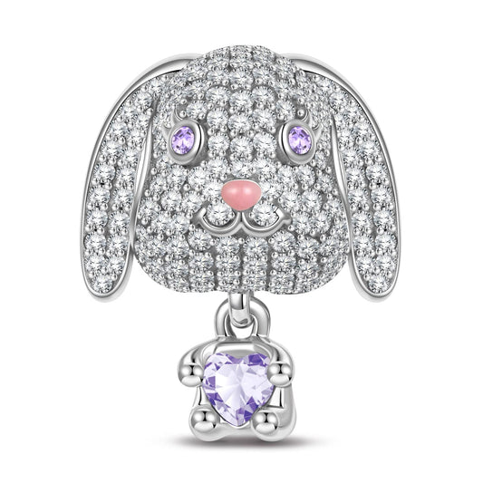 gon- Love Hug Bunny Tarnish-resistant Silver Animal Charms With Enamel In White Gold Plated - Heartful Hugs Collection