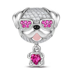 Bulldog in Sunglasses Tarnish-resistant Silver Animal Charms With Enamel In Silver Plated