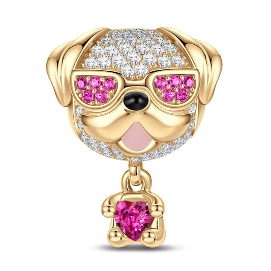 gon- Bulldog in Sunglasses Tarnish-resistant Silver Animal Charms With Enamel In 14K Gold Plated - Heartful Hugs Collection