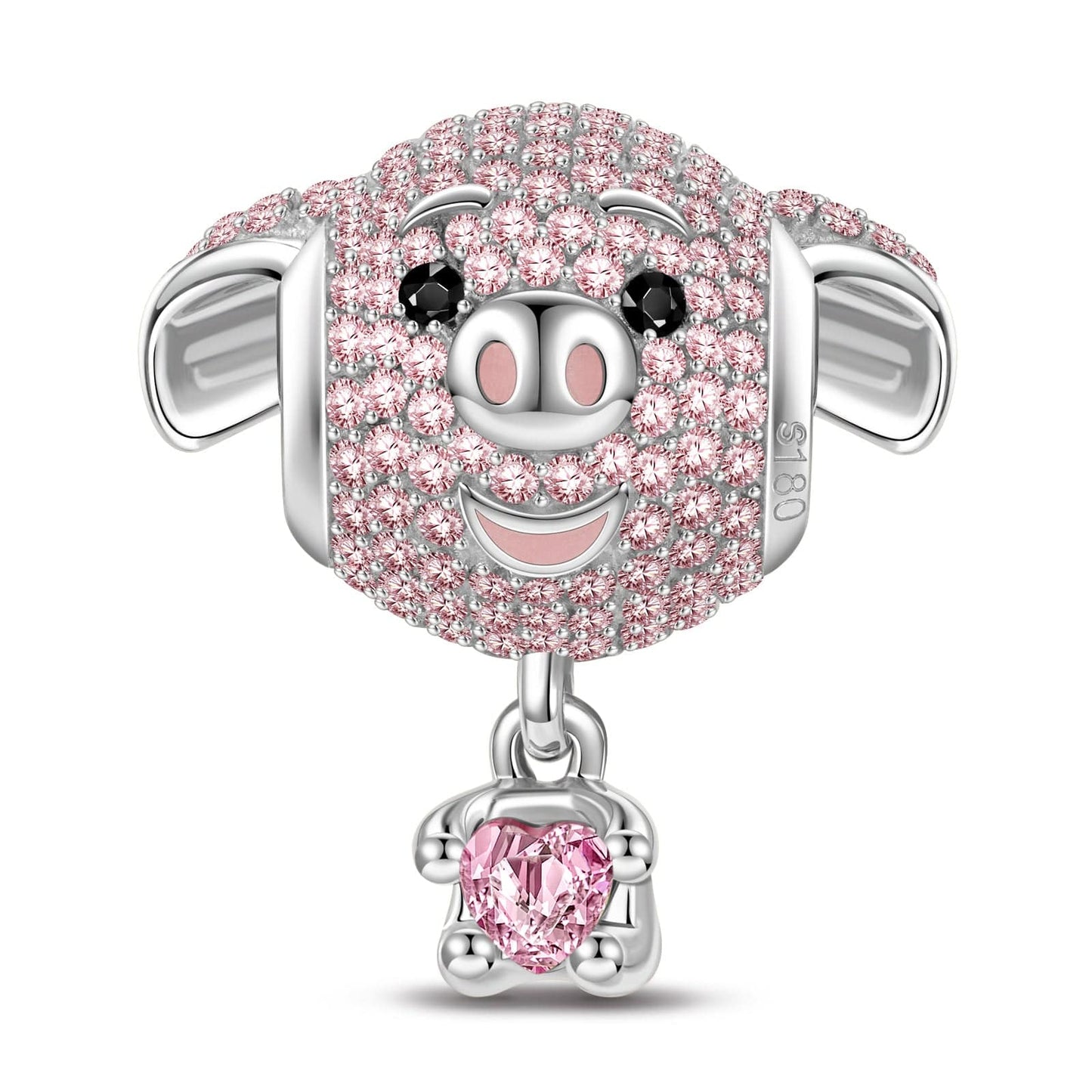 Love Hug Piggy Tarnish-resistant Silver Animal Charms With Enamel In White Gold Plated - Heartful Hugs Collection