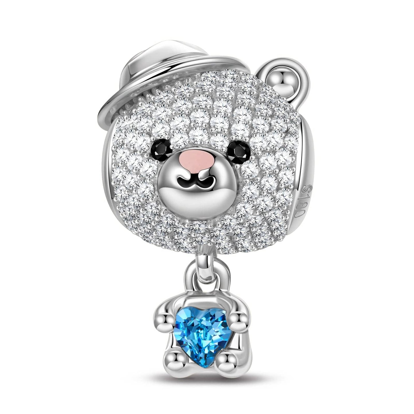 Love Hug Bear Tarnish-resistant Silver Animal Charms With Enamel In White Gold Plated - Heartful Hugs Collection