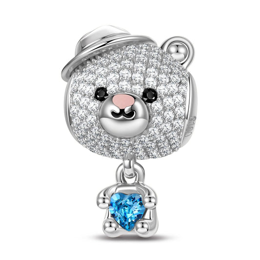 gon- Love Hug Bear Tarnish-resistant Silver Animal Charms With Enamel In White Gold Plated - Heartful Hugs Collection