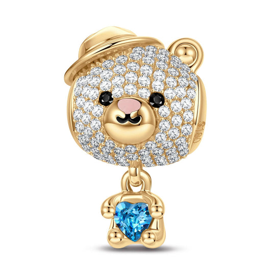 gon- Love Hug Bear Tarnish-resistant Silver Animal Charms With Enamel In 14K Gold Plated - Heartful Hugs Collection