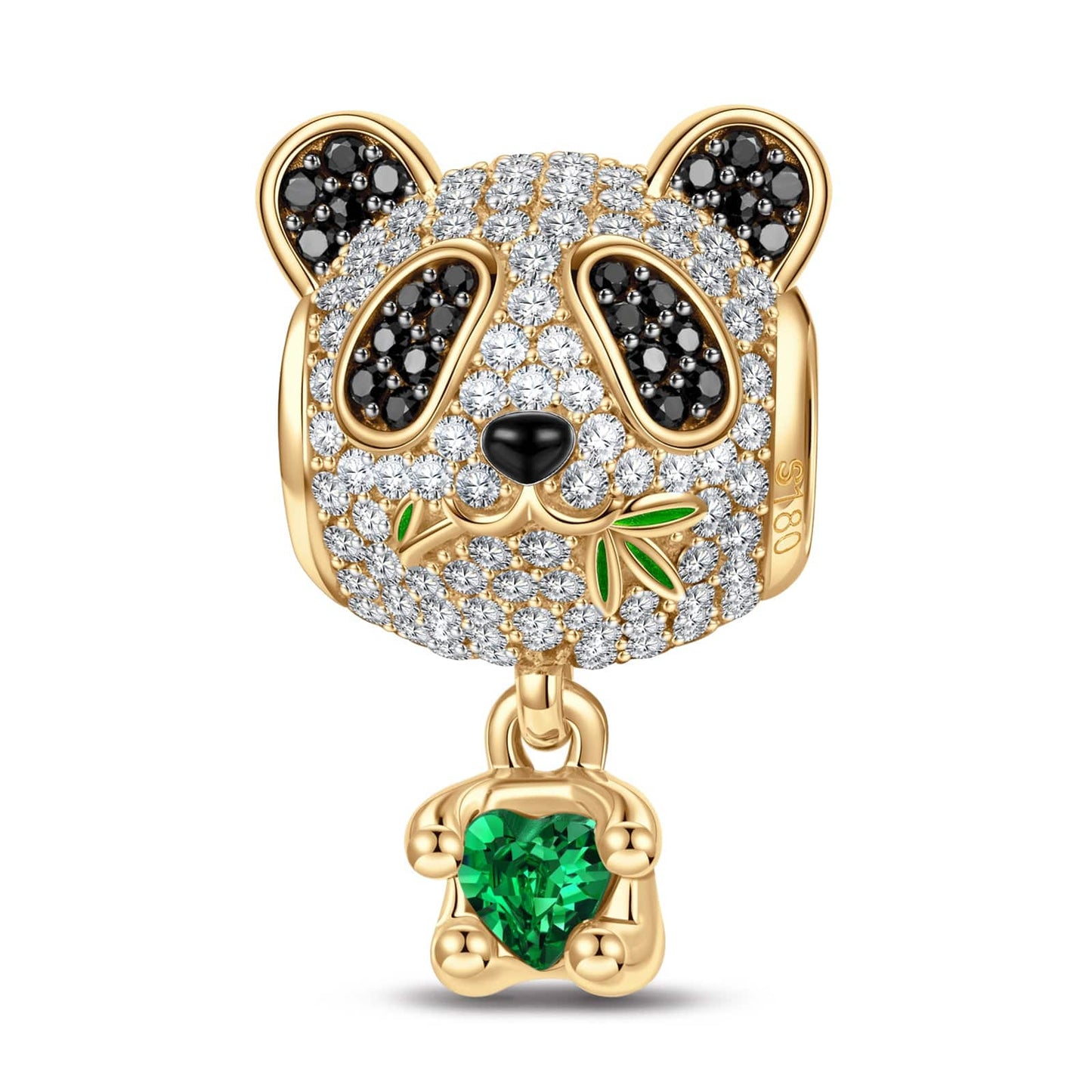 Love Hug Panda Tarnish-resistant Silver Animal Charms With Enamel In 14K Gold Plated