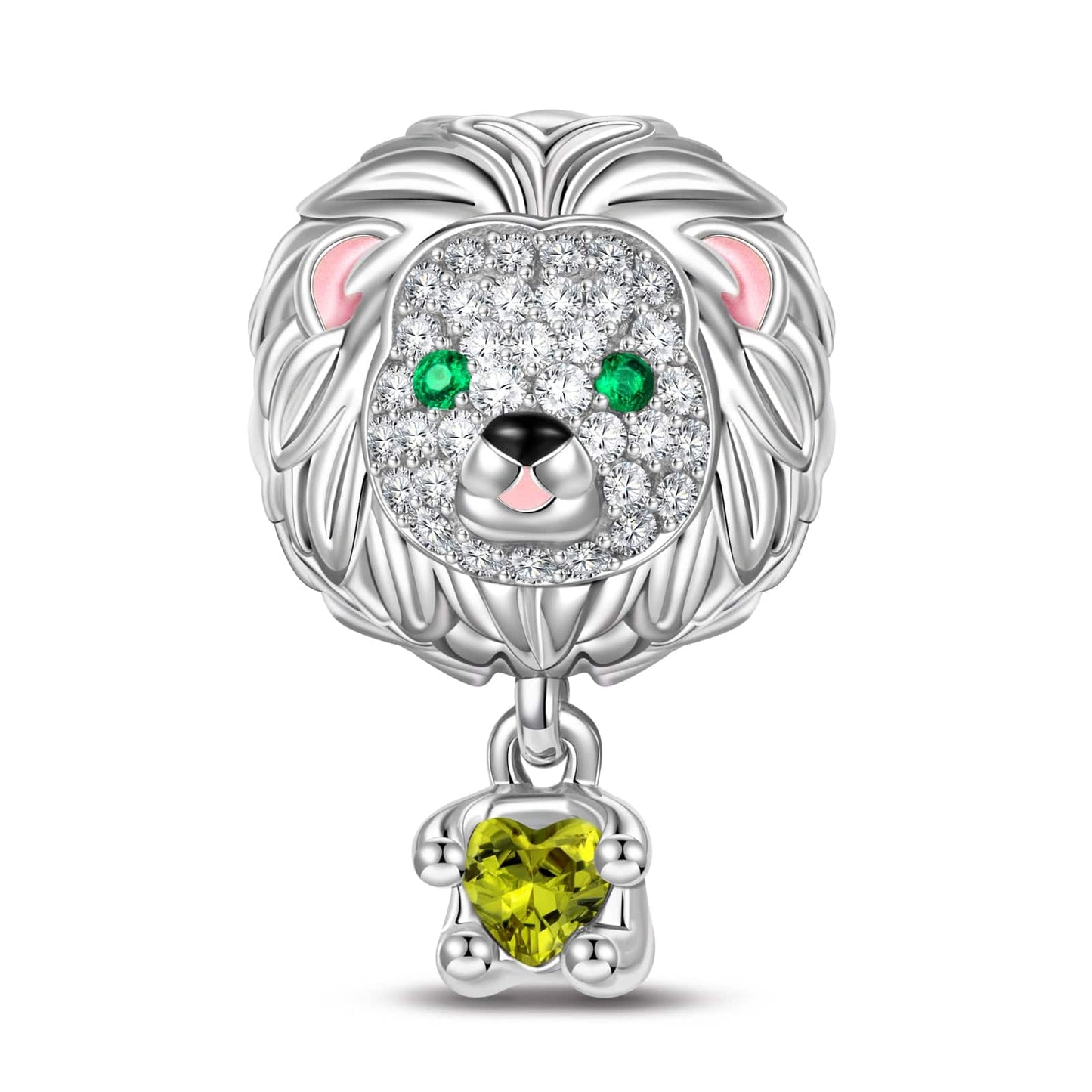 Love Hug Lion Tarnish-resistant Silver Animal Charms With Enamel In White Gold Plated - Heartful Hugs Collection