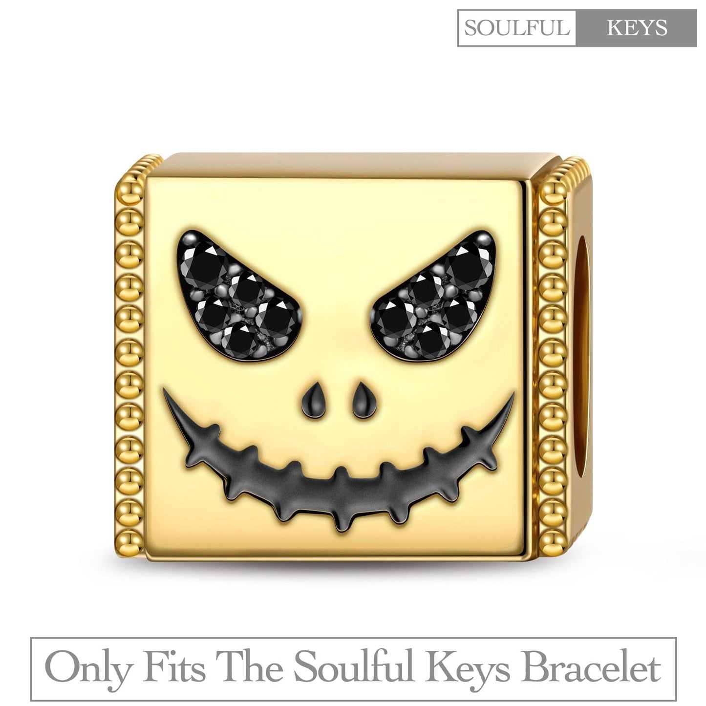 Evil Smile Tarnish-resistant Silver Rectangular Charms With Enamel In 14K Gold Plated