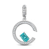 Aquamarine Blue Skylight Sparkle Tarnish-resistant Silver Dangle Charms In White Gold Plated